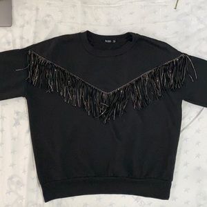 Bershka rhinestone fringe trim sweater Size Large